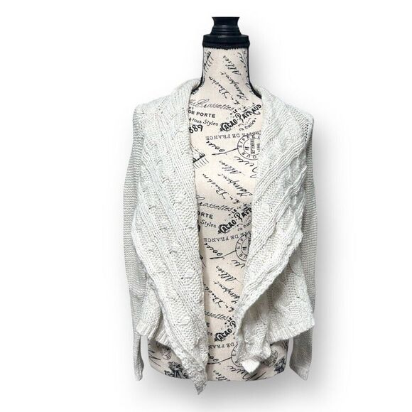 Abercrombie Kids M Cream Hooded Cable Knit Cardigan Sweater Pom Cozy Winter - Picture 4 of 13